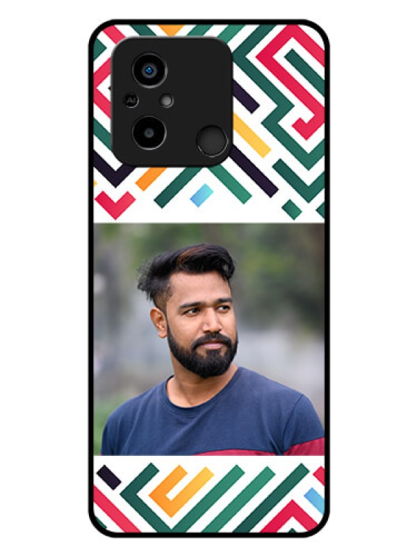 Custom Poco C55 Personalized Glass Phone Case - Colorful Maze Pattern Design
