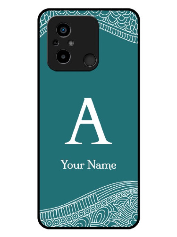 Custom Poco C55 Personalized Glass Phone Case - line art pattern with custom name Design