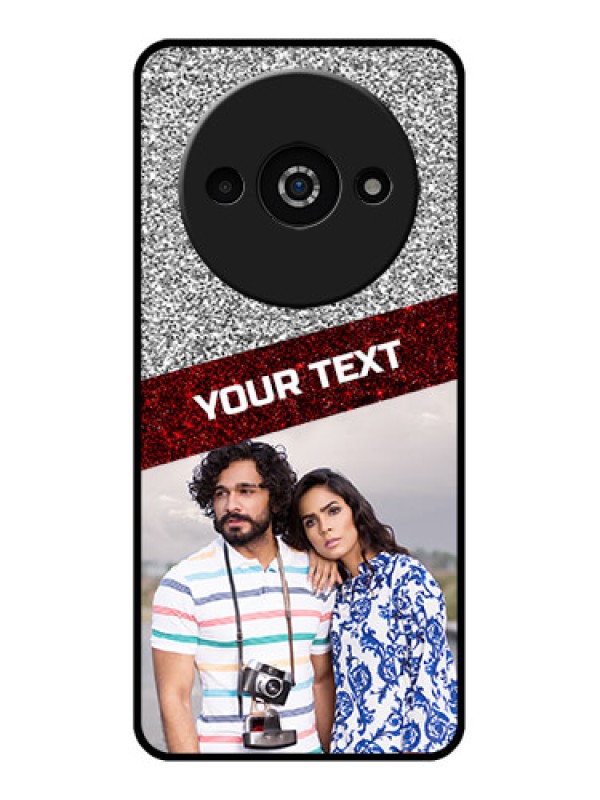 Custom Poco C61 Custom Glass Phone Case - Image Holder With Glitter Strip Design