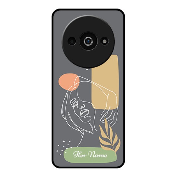 Poco C61 Custom Glass Phone Case - Gazing Woman Line Art Design Poco C61 Custom Glass Phone Case - Gazing Woman Line Art Design