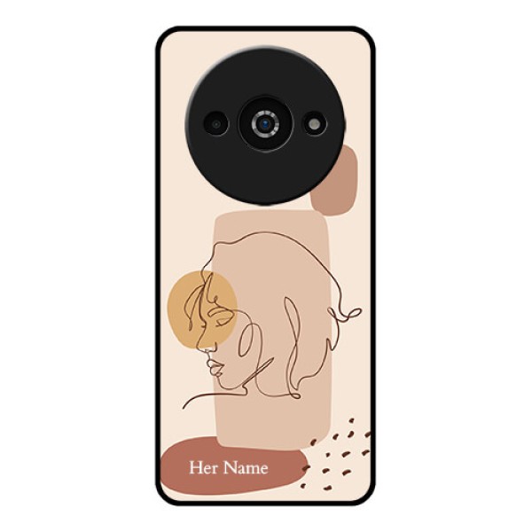 Poco C61 Custom Glass Phone Case - Calm Woman Line Art Design Poco C61 Custom Glass Phone Case - Calm Woman Line Art Design