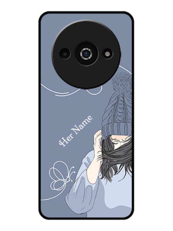 Custom Poco C61 Custom Glass Phone Case - Girl In Winter Outfit Design