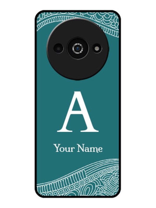 Custom Poco C61 Custom Glass Phone Case - Line Art Pattern With Custom Name Design