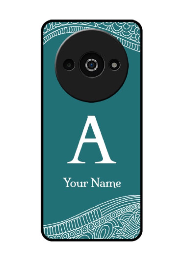 Poco C61 Custom Glass Phone Case - Line Art Pattern With Custom Name Design