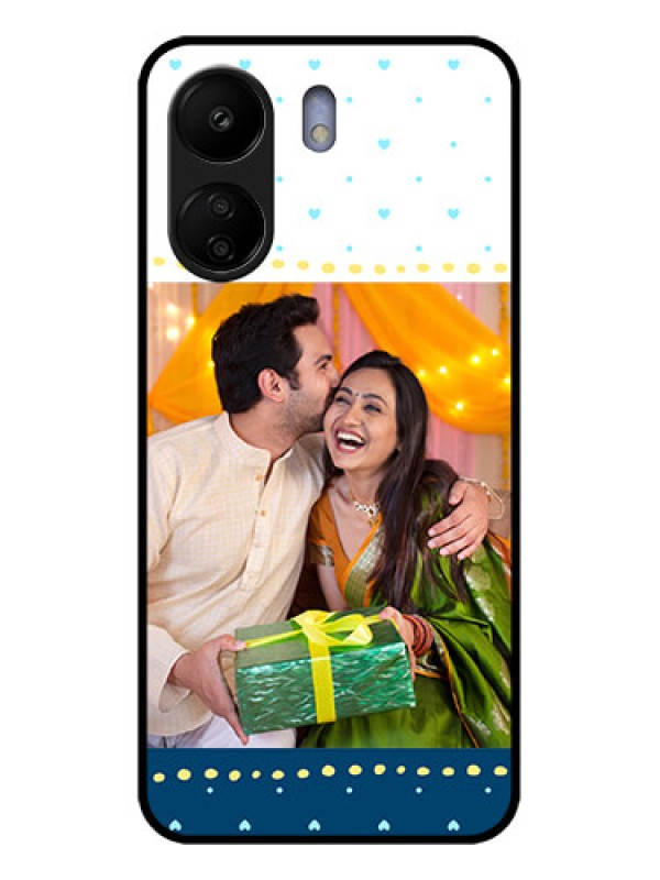 Custom Poco C65 Custom Glass Phone Case - White And Blue Abstract Design