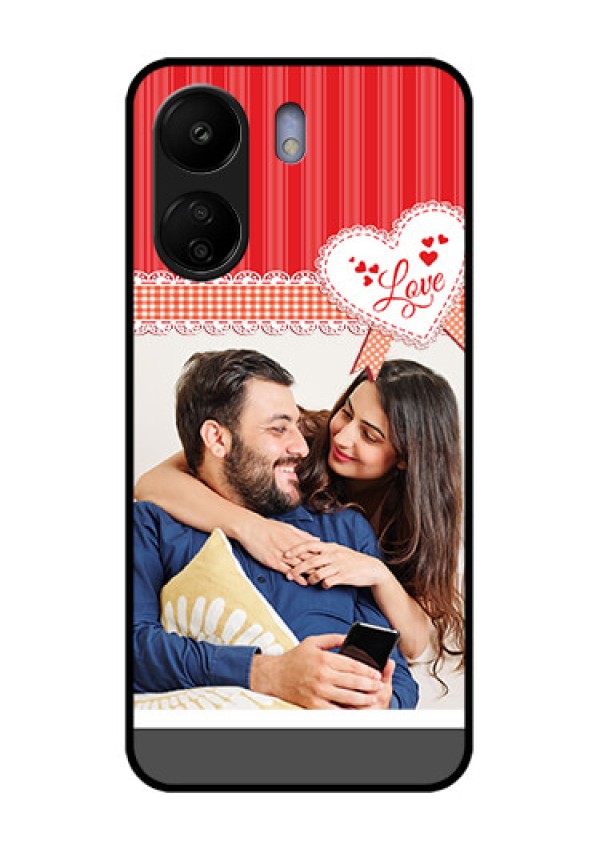 Poco C65 Custom Glass Phone Case - Red Love Pattern Design