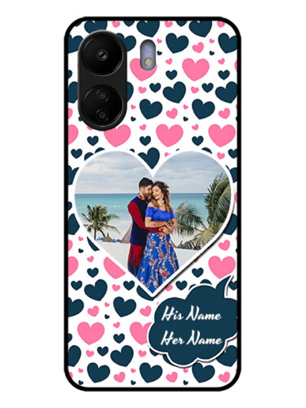 Custom Poco C65 Custom Glass Phone Case - Pink & Blue Heart Design