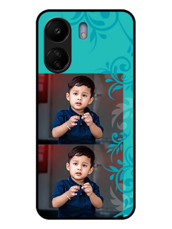 Custom Poco C65 Custom Glass Phone Case - With Photo And Green Floral Design