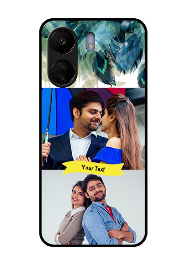 Poco C65 Custom Glass Phone Case - Image With Boho Peacock Feather Design