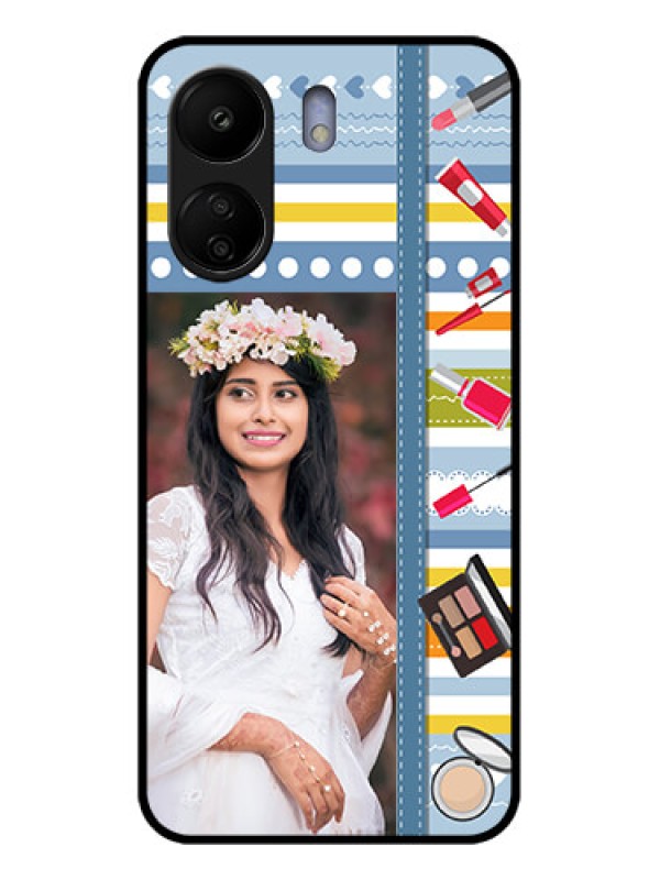 Custom Poco C65 Custom Glass Phone Case - Makeup Icons Design
