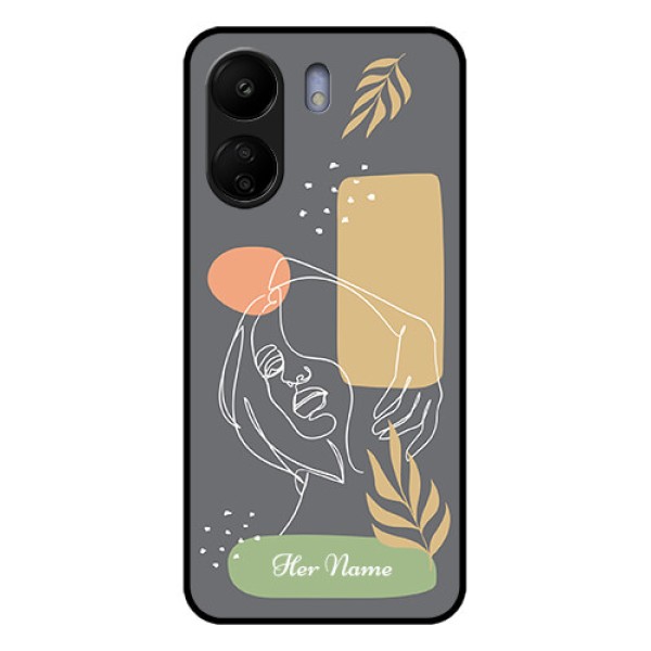 Poco C65 Custom Glass Phone Case - Gazing Woman Line Art Design Poco C65 Custom Glass Phone Case - Gazing Woman Line Art Design