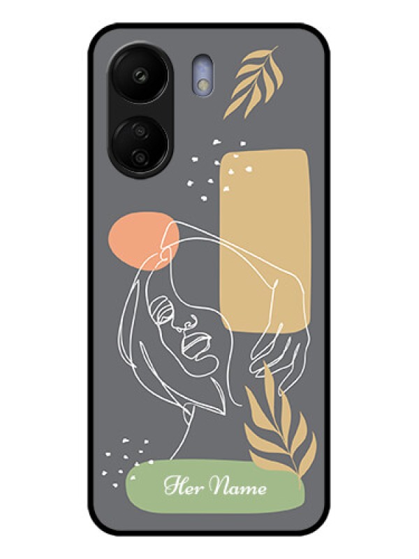 Custom Poco C65 Custom Glass Phone Case - Gazing Woman Line Art Design