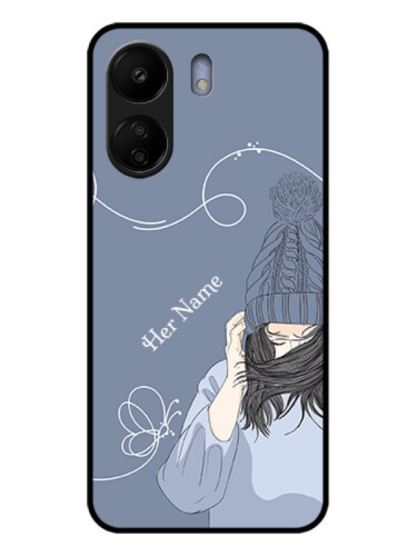 Custom Poco C65 Custom Glass Phone Case - Girl In Winter Outfit Design
