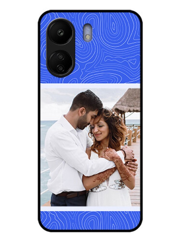 Custom Poco C65 Custom Glass Phone Case - Curved Line Art With Blue And White Design