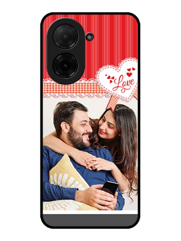 Custom Poco C71 Custom Glass Phone Case - Red Love Pattern Design