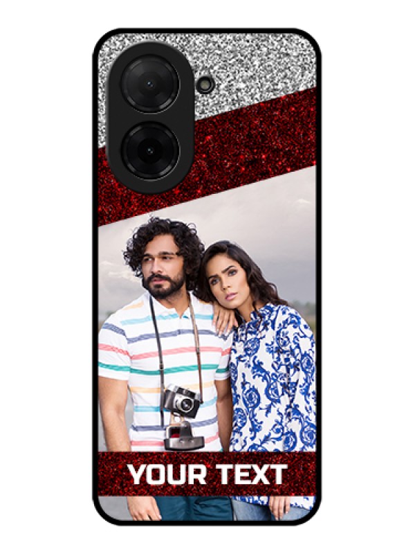 Custom Poco C71 Custom Glass Phone Case - Image Holder With Glitter Strip Design