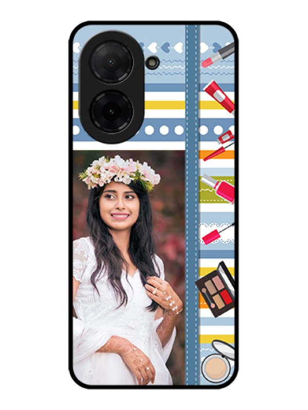 Custom Poco C71 Custom Glass Phone Case - Makeup Icons Design