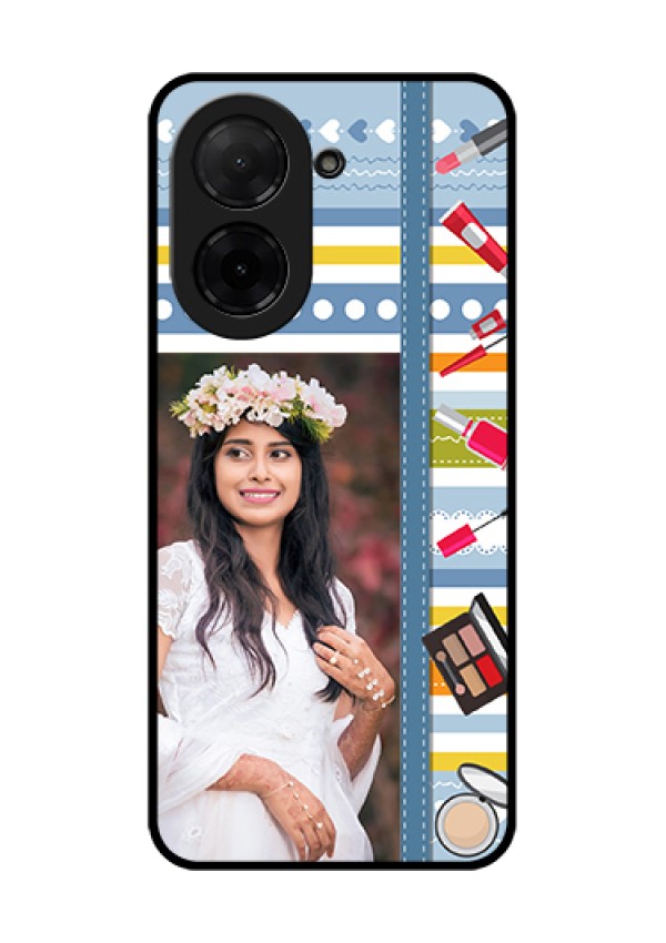 Poco C71 Custom Glass Phone Case - Makeup Icons Design