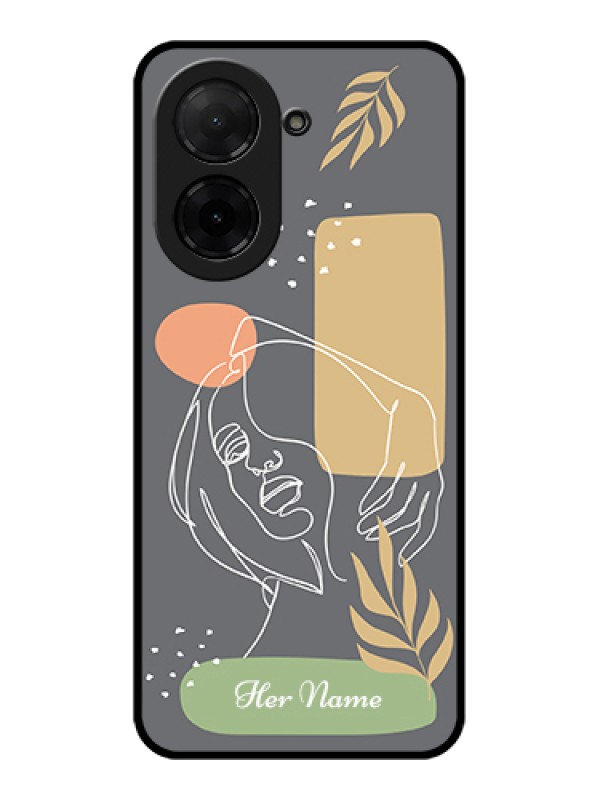 Custom Poco C71 Custom Glass Phone Case - Gazing Woman Line Art Design