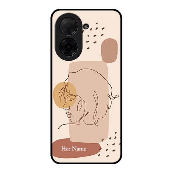 Poco C71 Custom Glass Phone Case - Calm Woman Line Art Design Poco C71 Custom Glass Phone Case - Calm Woman Line Art Design