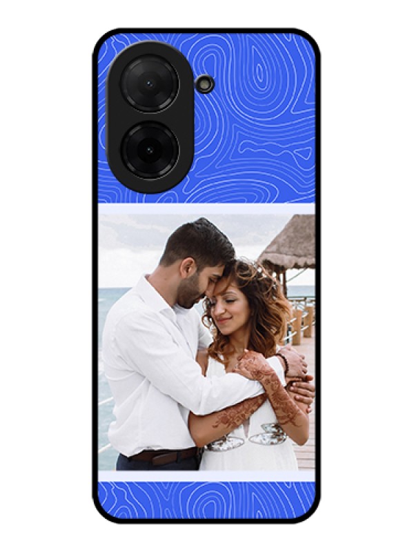 Custom Poco C71 Custom Glass Phone Case - Curved Line Art With Blue And White Design