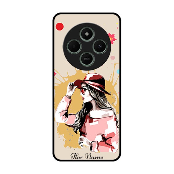 Poco C75 5G Custom Glass Phone CaseWomen With Pink Hat Design Poco C75 5G Custom Glass Phone CaseWomen With Pink Hat Design