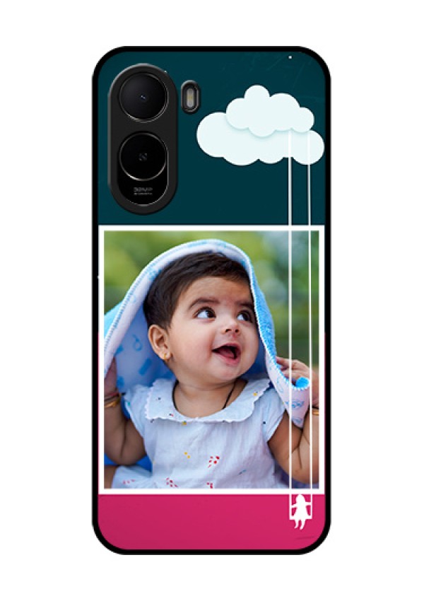Poco C81 Custom Glass Phone Case - Cute Girl With Cloud Design