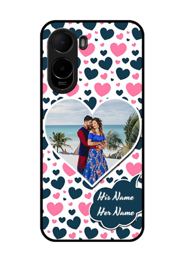 Poco C81 Custom Glass Phone Case - Pink & Blue Heart Design