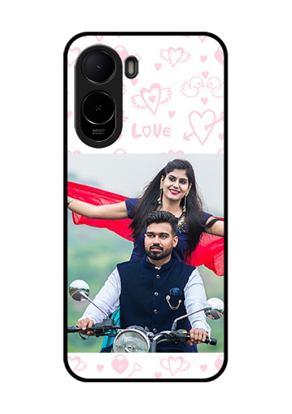 Poco C81 Custom Glass Phone Case - Pink Flying Heart Design