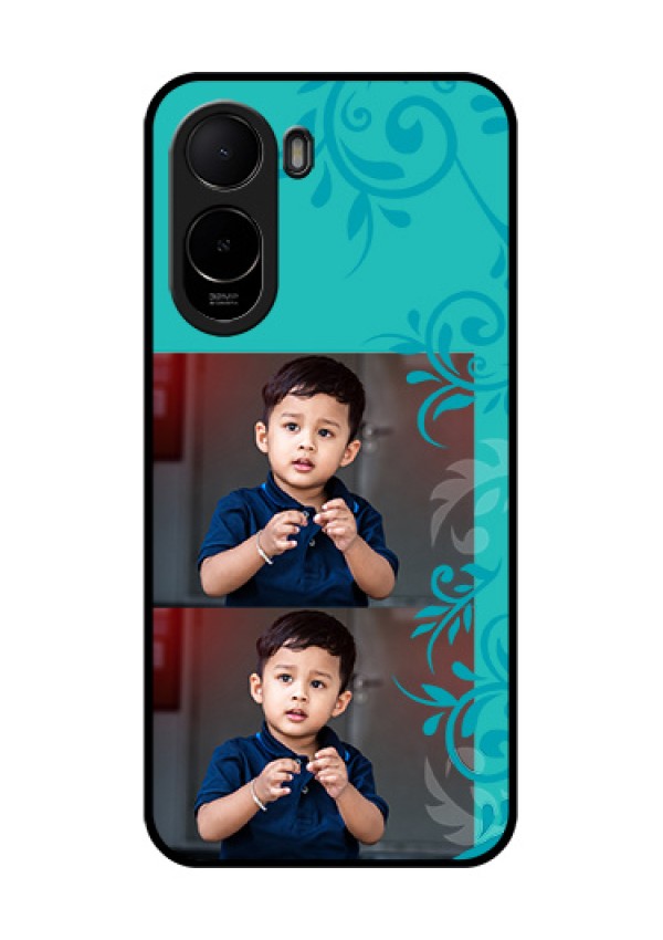 Poco C81 Custom Glass Phone Case - With Photo And Green Floral Design