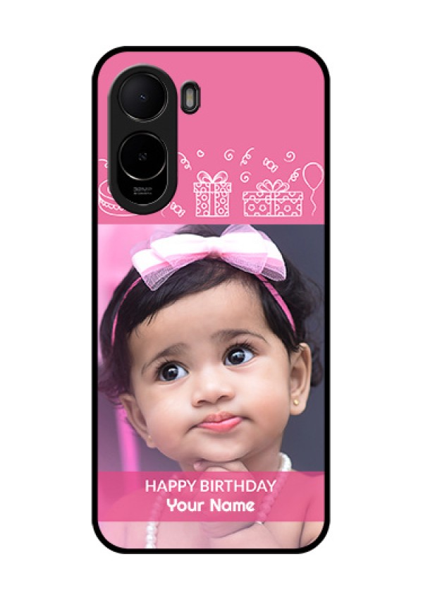 Poco C81 Custom Glass Phone Case - With Birthday Line Art Design