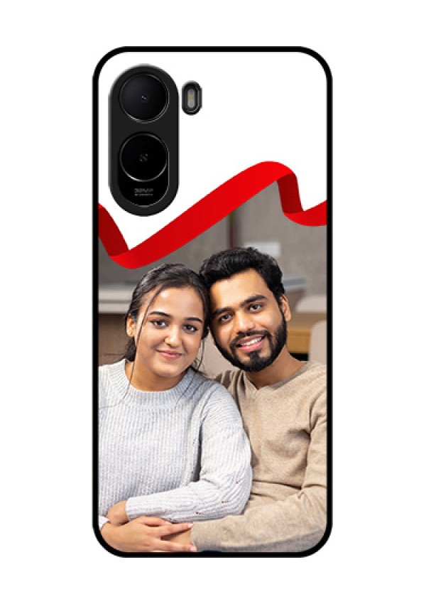 Poco C81 Custom Glass Phone Case - Red Ribbon Frame Design