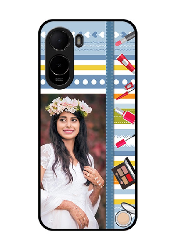 Poco C81 Custom Glass Phone Case - Makeup Icons Design