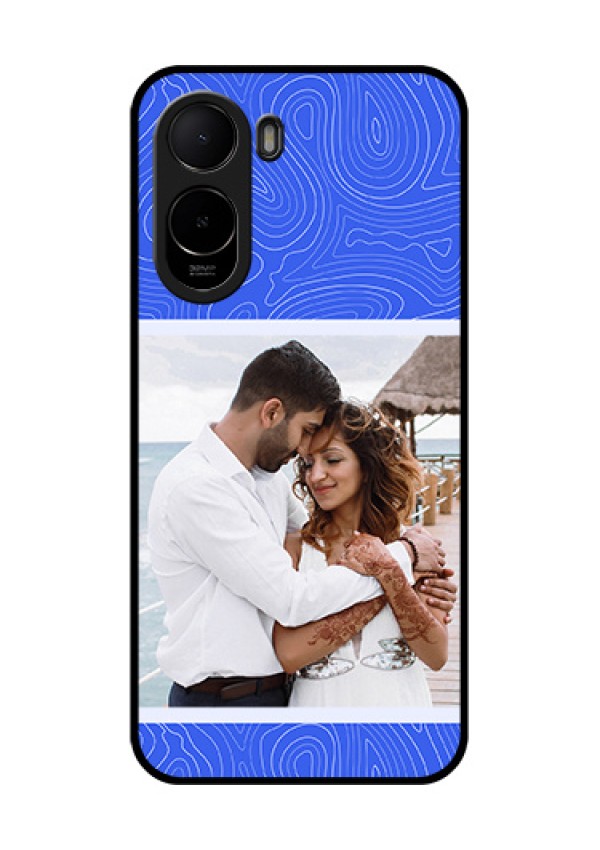Poco C81 Custom Glass Phone Case - Curved Line Art With Blue And White Design