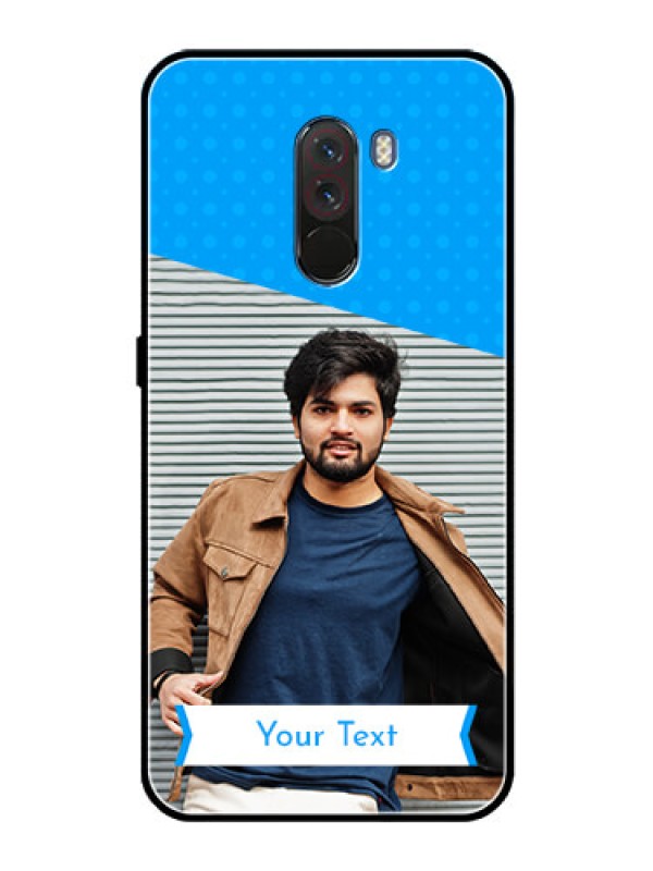 Custom Pcoco F1 Photo Printing on Glass Case  - Simple Blue Color Design