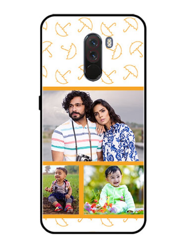 Custom Pcoco F1 Custom Glass Mobile Case  - Yellow Pattern Design