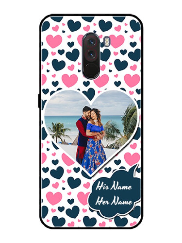 Custom Pcoco F1 Custom Glass Phone Case  - Pink & Blue Heart Design