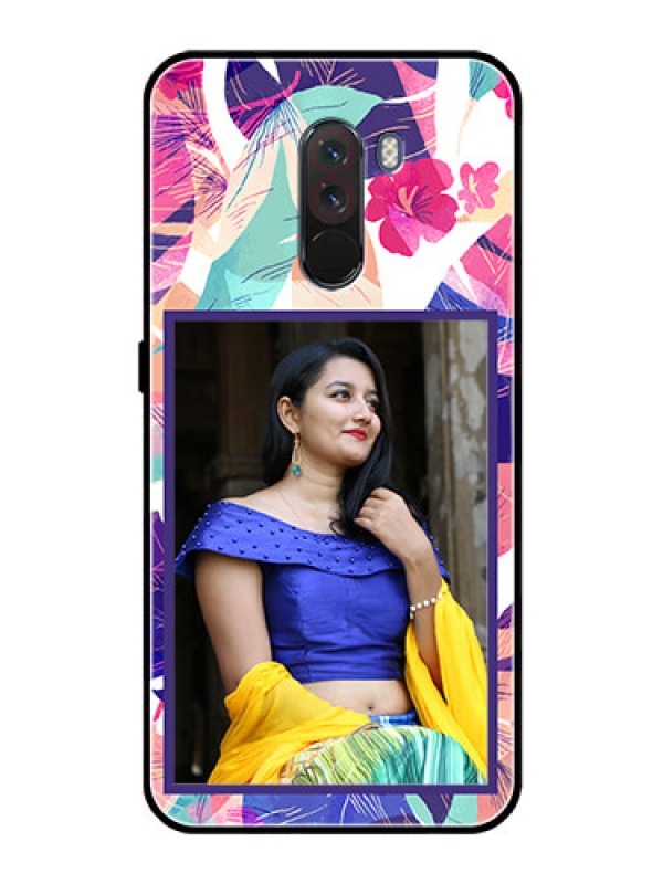Custom Pcoco F1 Custom Glass Mobile Case  - Abstract Floral Design