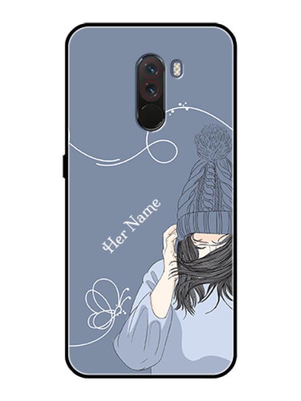 Custom Poco F1 Custom Glass Mobile Case - Girl in winter outfit Design