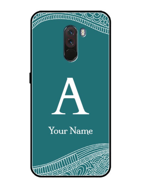 Custom Poco F1 Personalized Glass Phone Case - line art pattern with custom name Design