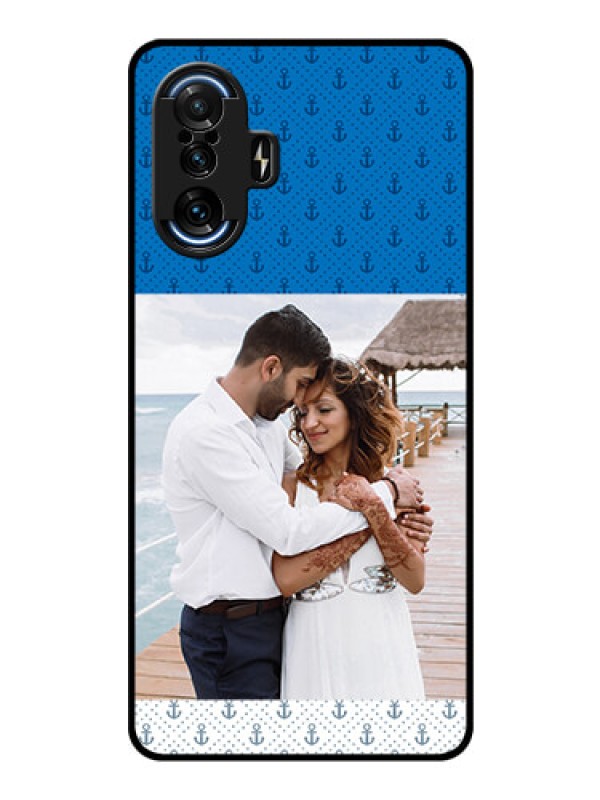 Custom Poco F3 GT Photo Printing on Glass Case - Blue Anchors Design