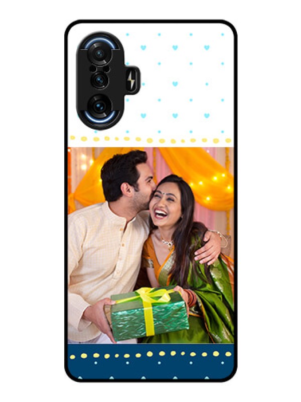 Custom Poco F3 GT Personalized Glass Phone Case - White and Blue Abstract Design