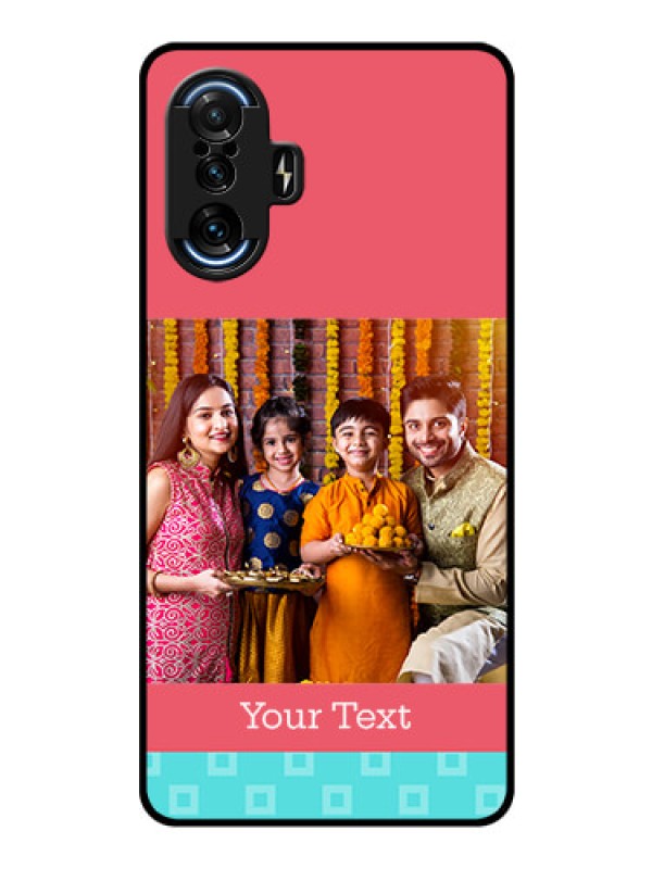 Custom Poco F3 GT Personalized Glass Phone Case - Peach & Blue Color Design