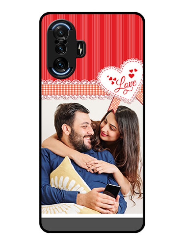 Custom Poco F3 GT Custom Glass Mobile Case - Red Love Pattern Design