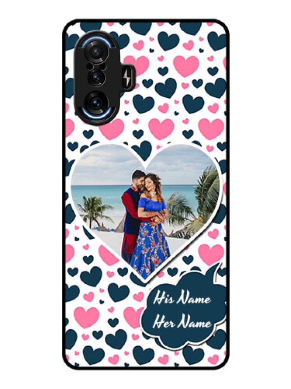 Custom Poco F3 GT Custom Glass Phone Case - Pink & Blue Heart Design