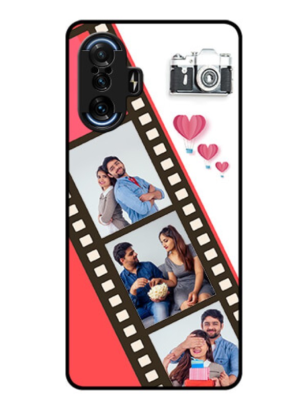 Custom Poco F3 GT Personalized Glass Phone Case - 3 Image Holder with Film Reel