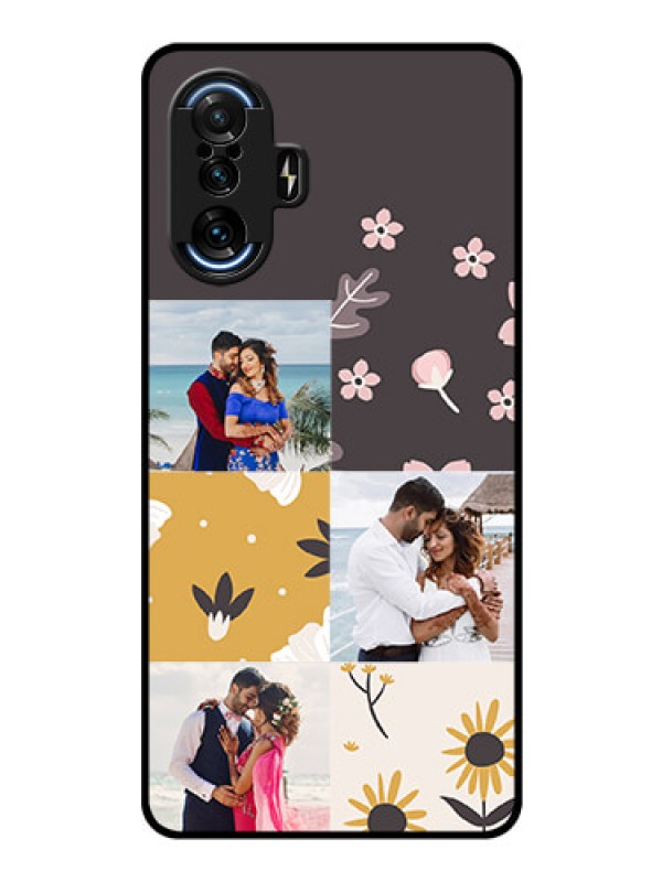 Custom Poco F3 GT Photo Printing on Glass Case - 3 Images with Floral Design