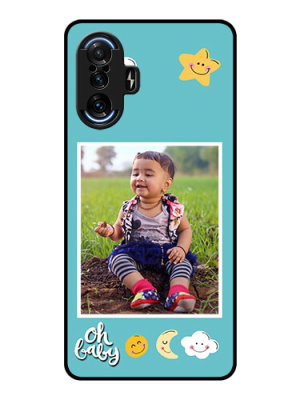 Custom Poco F3 GT Personalized Glass Phone Case - Smiley Kids Stars Design