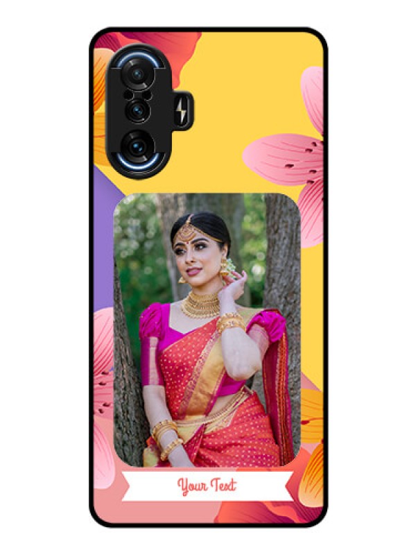 Custom Poco F3 GT Custom Glass Mobile Case - 3 Image With Vintage Floral Design