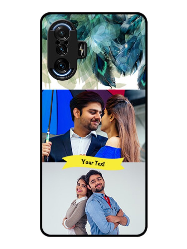 Custom Poco F3 GT Personalized Glass Phone Case - Image with Boho Peacock Feather Design